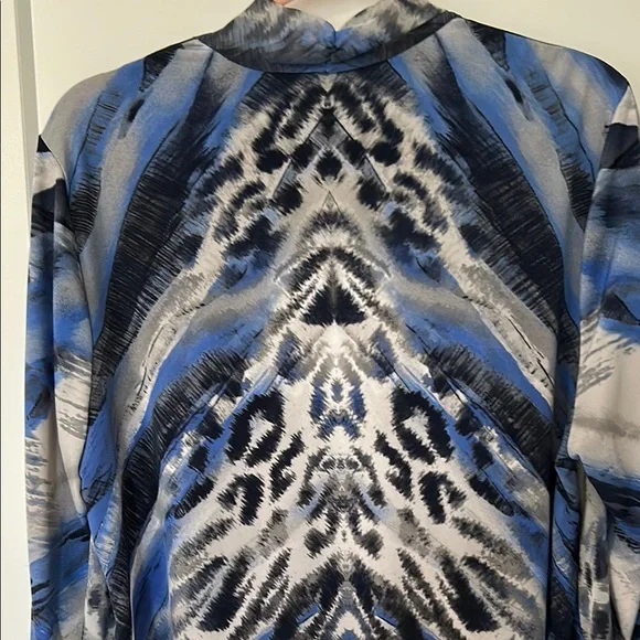 Chico's Sheer Blue and Black Patterned Blouse - Picture 6 of 7